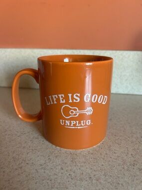 Life Is Good Orange 'Unplug' Ceramic Mug with Guitar Graphic